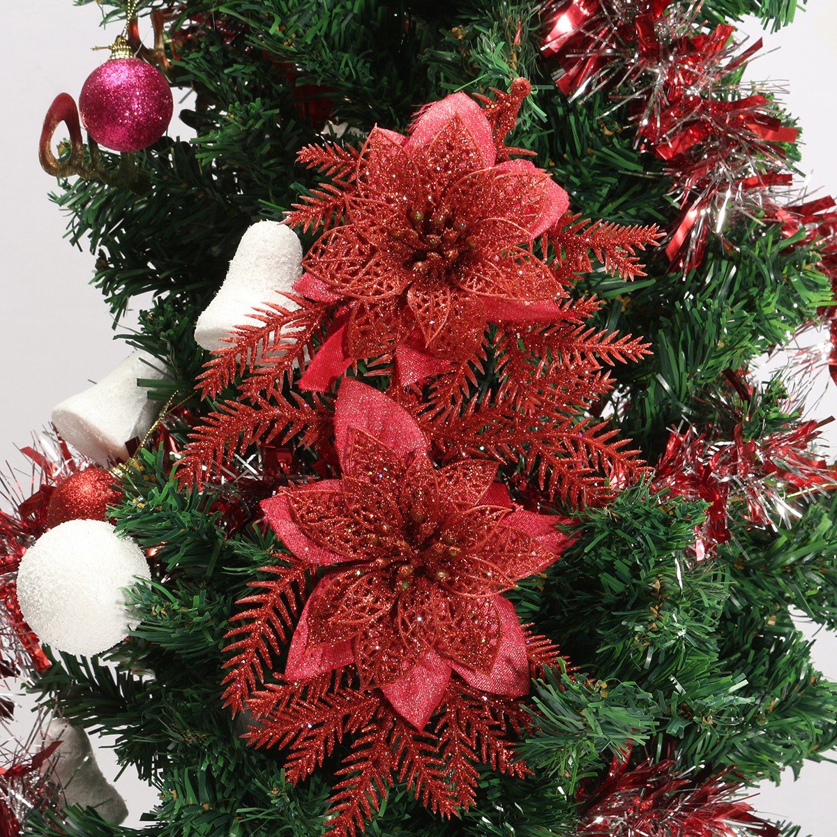 Glitter Artificial Christmas Tree Flowers Ornament Pendant Xmas Party