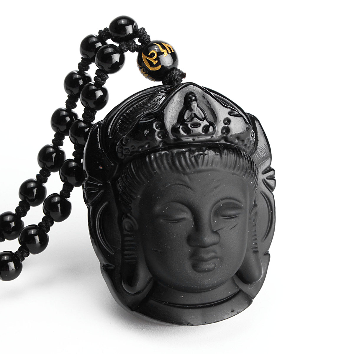 Natural Black Obsidian Kwan-yin Pendant Charm Necklace Lucky Jewelry Collocation 