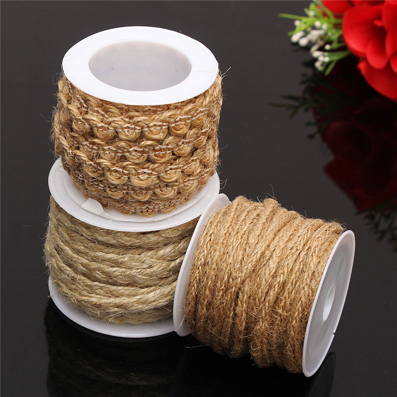 5M Natural Hessian Rope Burlap Ribbon String Roll DIY Craft Wedding Party Decor 