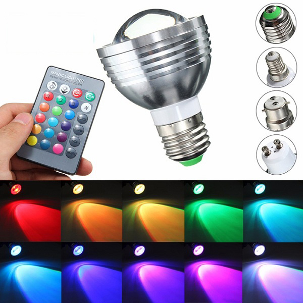 

E27/B22/GU10/E14 5W Dimmable RGB Color Changing LED Spot Light Lamp Bulb + Remote AC 85-265V