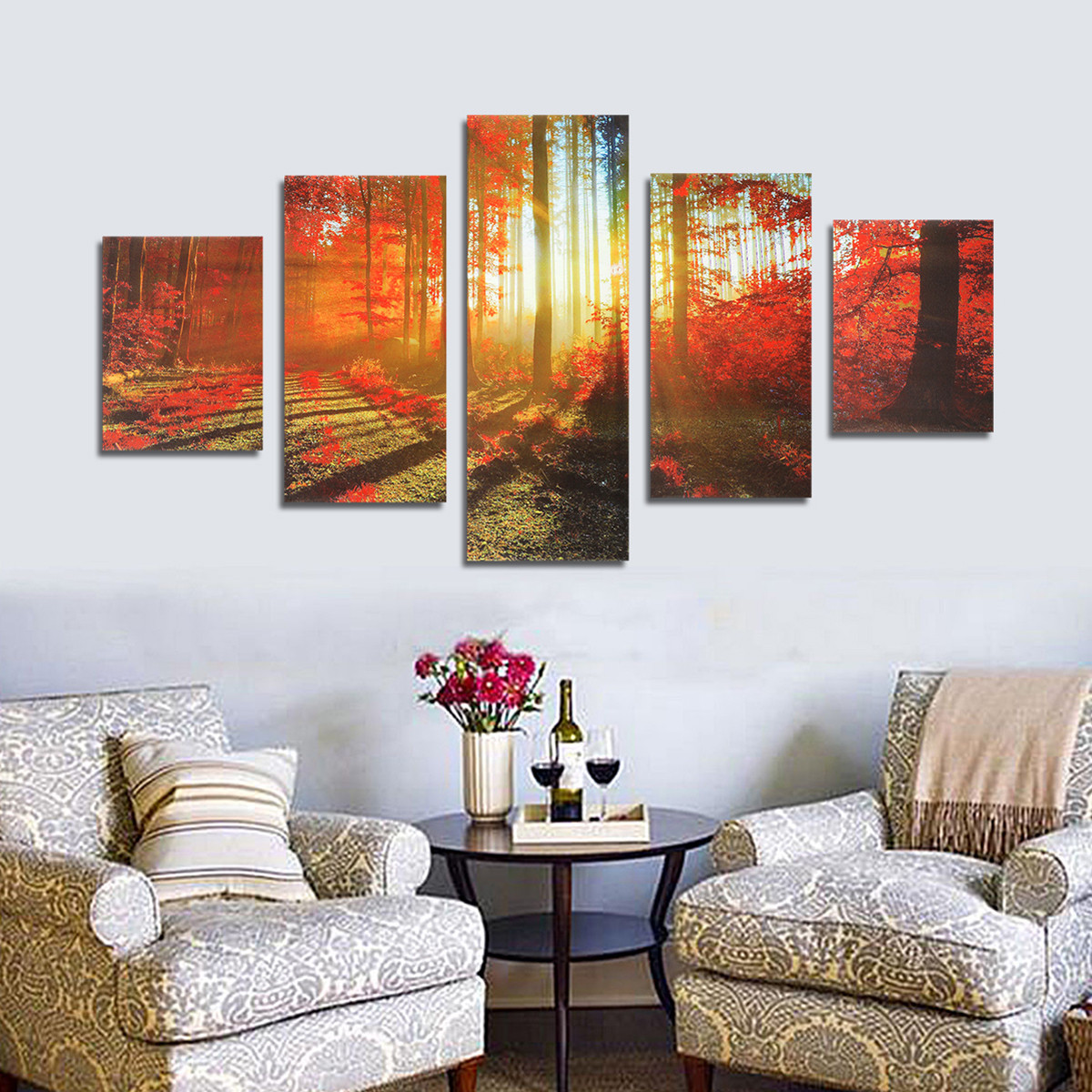 

Five Cascade Red Woods Sunshine Abstract Canvas Wall Painting Picture Home Decoration Unframed