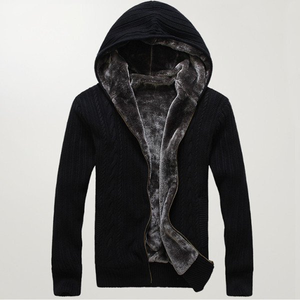 Winter Mens Thick Warm Hooded Cardigan Casual Cashmere Knitted ...