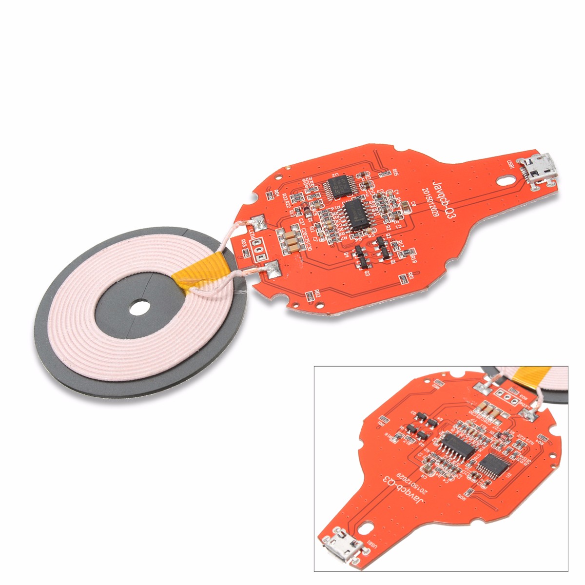 

Qi Wireless Charger PCBA Circuit Board Coil Wireless Charging Micro USB Port DIY