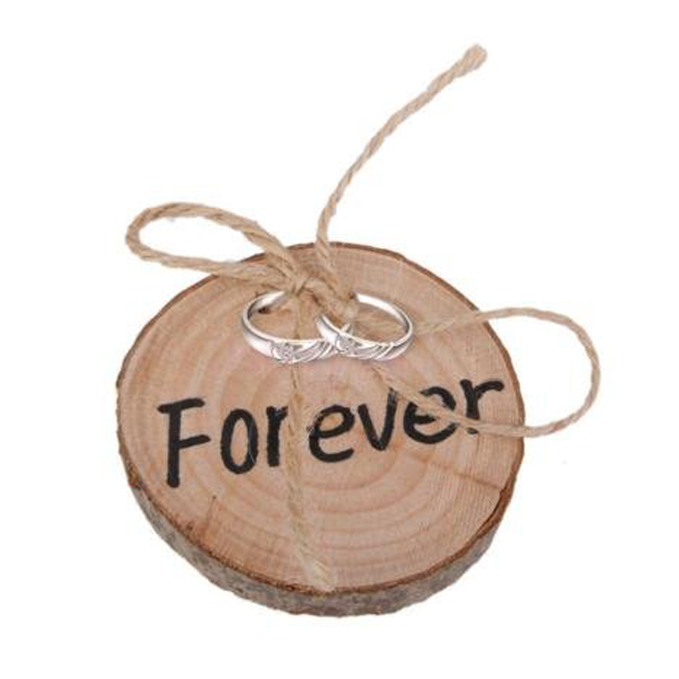 Round Wedding Decoration Party Vintage Wooden Ring Holder Pillow Rustic 