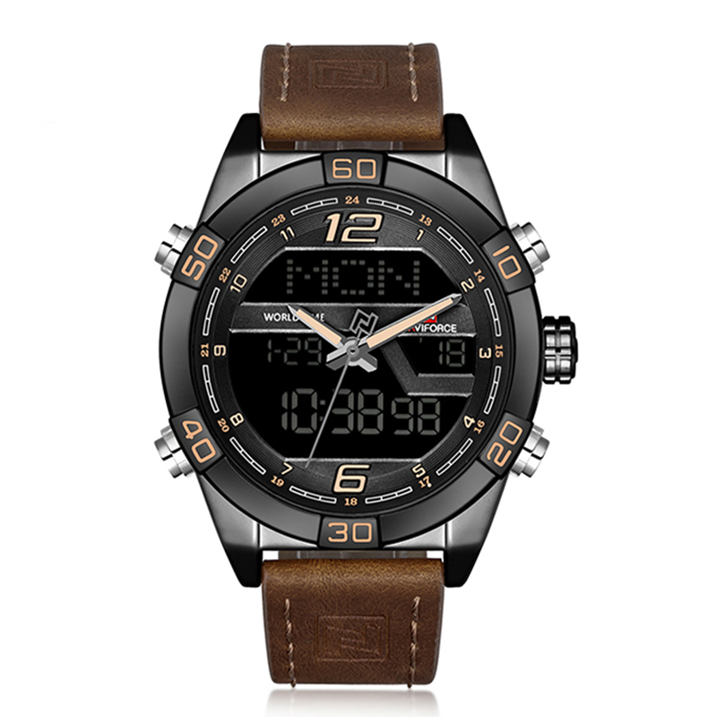 NAVIFORCE montre digitale a double affichage a bande en cuir chronographe montre de sport pour homme