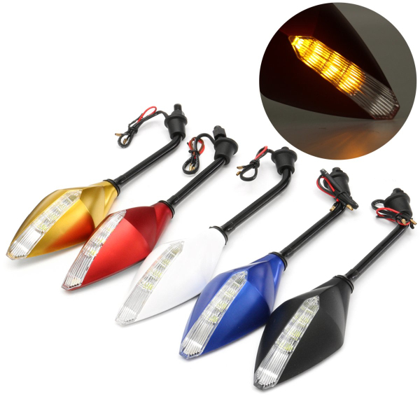 Pair 10mm Motorcycle Rearview Side Wind Mirror LED Indicator Turn Signal Light 