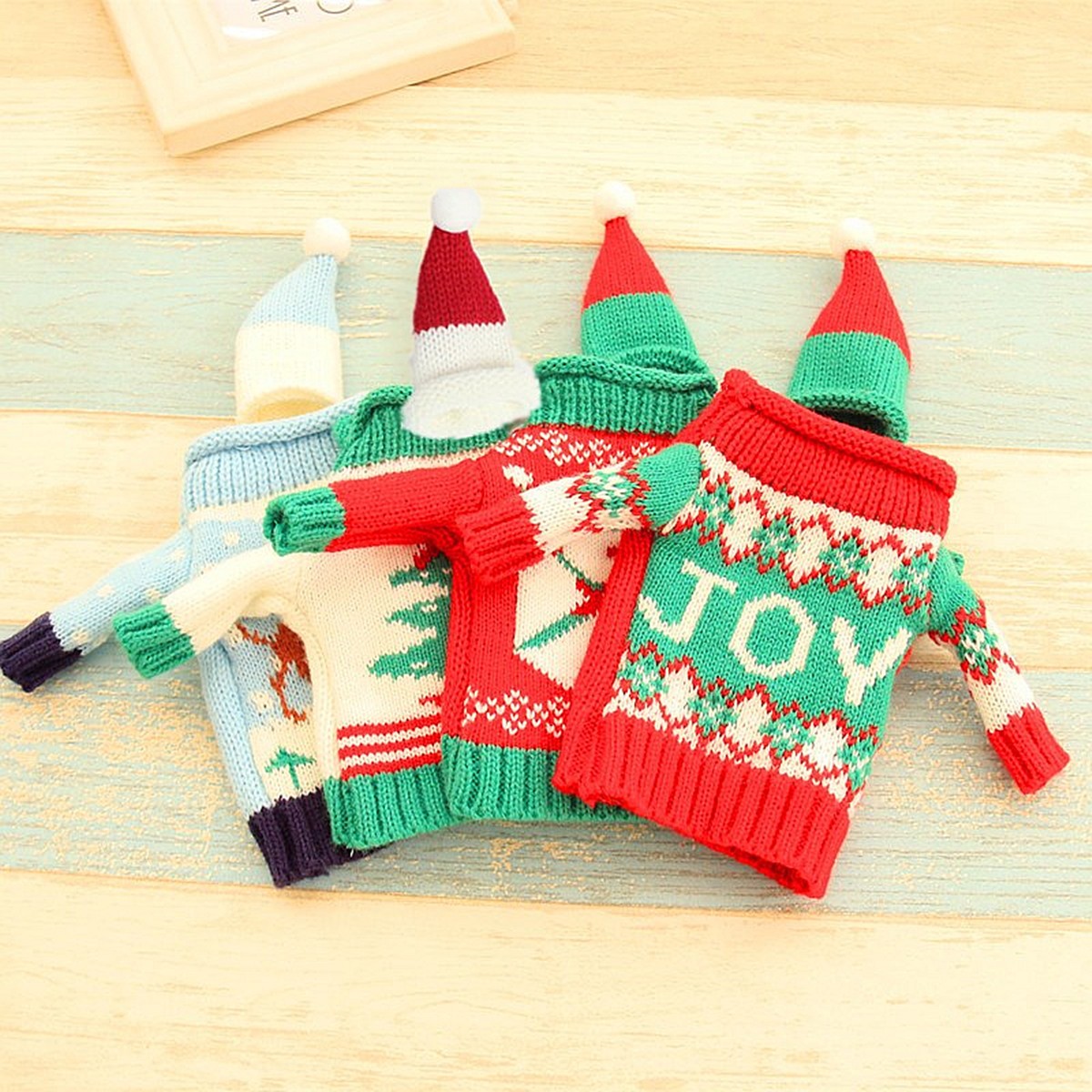 Christmas Knitted Sweater Lid Hat Wine Bottle Cover Wrap Bag Xmas Decoration - Photo: 2