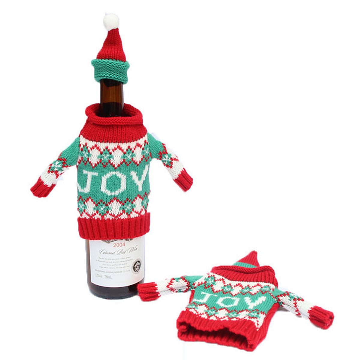 Christmas Knitted Sweater Lid Hat Wine Bottle Cover Wrap Bag Xmas Decoration - Photo: 5