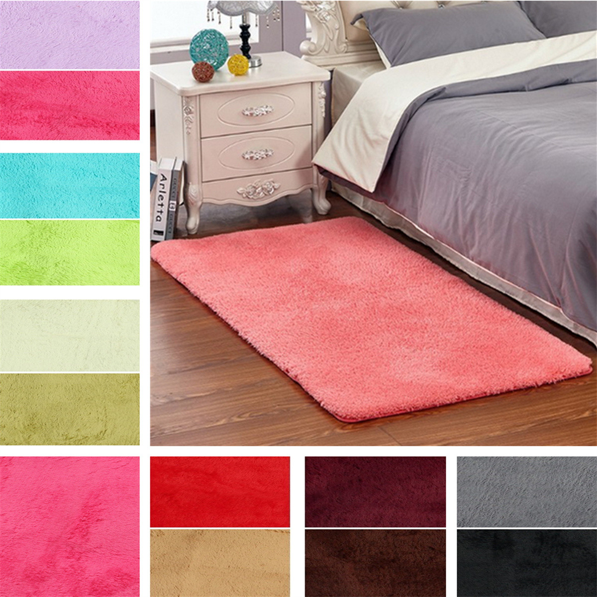 

60 x 120cm Anti-skid Shaggy Fluffy Area Rug Bedroom Carpet Floor Mat Parlor Decor