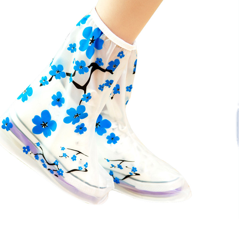 1 paire de chaussures de pluie reutilisables en PVC bottes antiderapantes semelles epaisses impermeables couvre chaussures de fleur de prunier