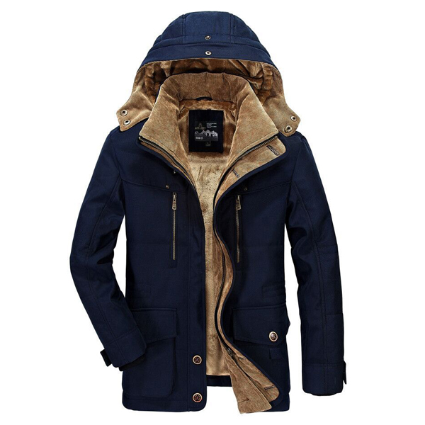 AFSJEEP Mens Fleece Thick Winter Coat Hooded Outdoor Solid Color ...