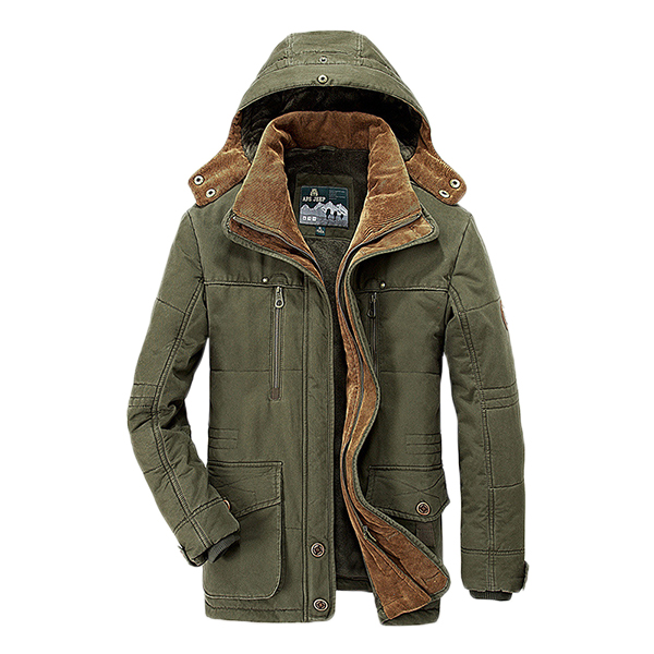 AFSJEEP Mens Fleece Thick Winter Coat Hooded Outdoor Solid Color ...