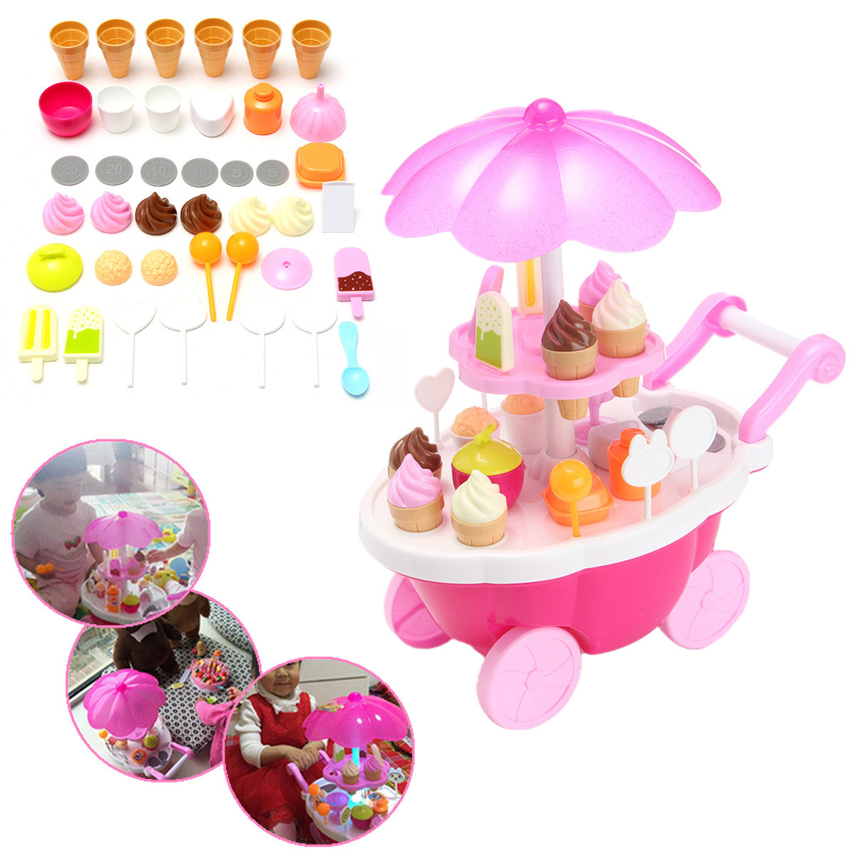 

39PCS Electric Candy Ice Cream Car Cart Trolley Flashing Light Musical Kids Toy