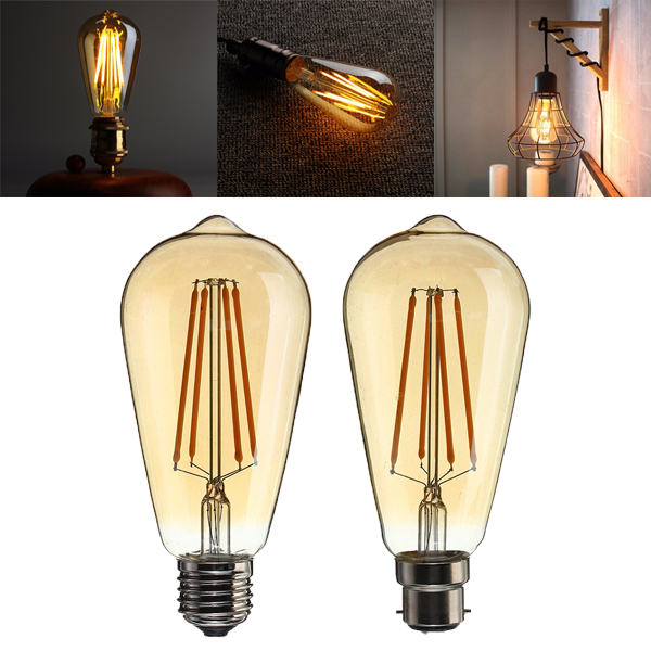 

B22/E27 Dimmable ST64 LED 4W Vintage Globe Cage Edison Filament Light Bulb Lamp AC220V