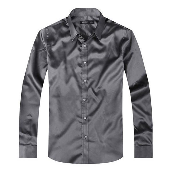 Résultat de recherche d'images pour "Men Fashion Simulated Silk Satin Pure Color Long-sleeved Lapel Shirts"