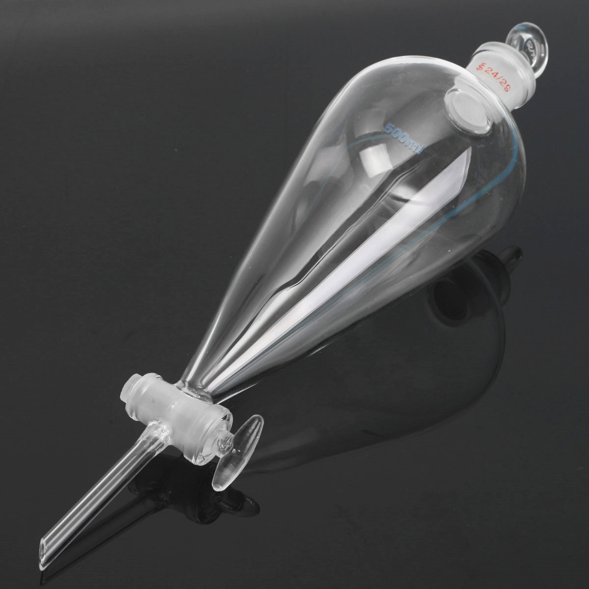 

500ml 24/29 Pyriform Separatory Funnel Straight Drop Tube Glass Stopcock Stopper