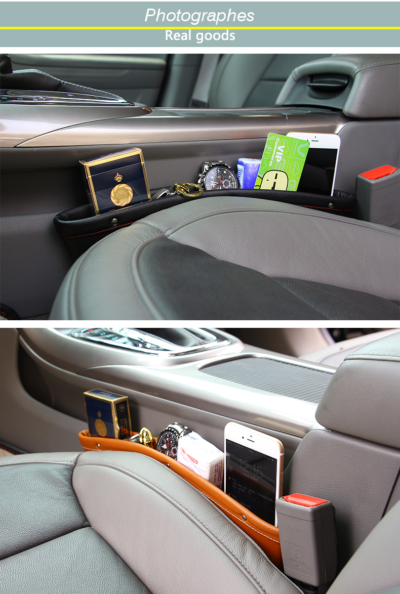 2Pcs PU Leather Car Seat Gap Slit Pocket Storage Catch Catcher Box Caddy