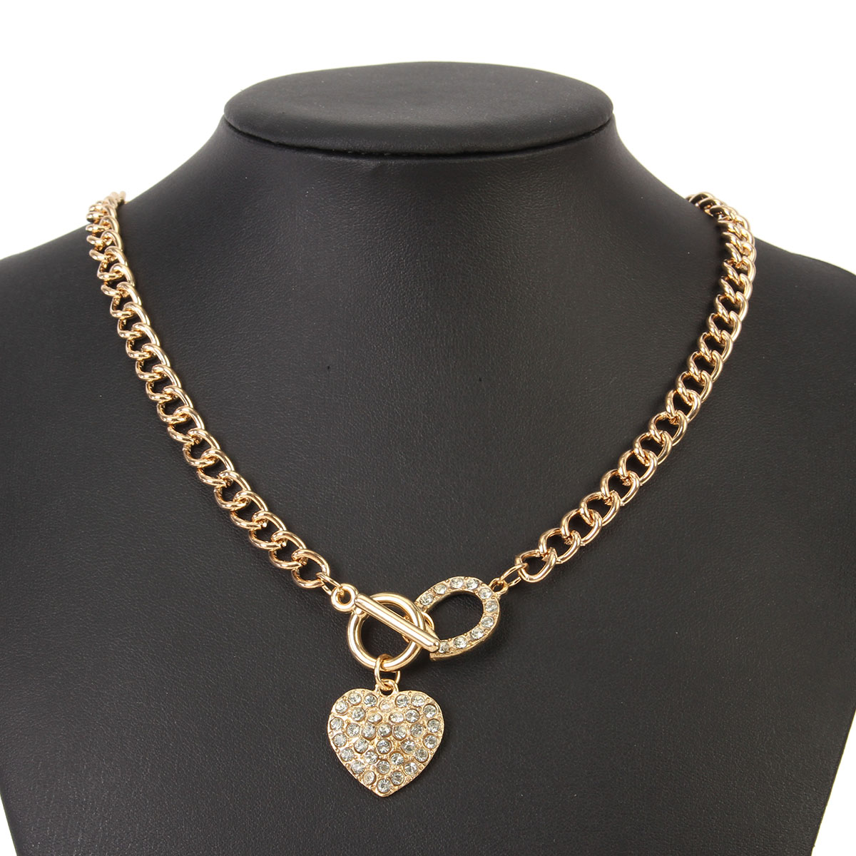 

Heart Pendant Rhinestone Inlaid Gold Plated Chain Clavicle Necklaces