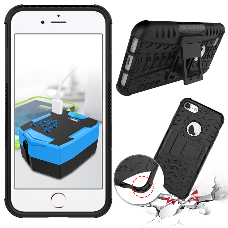 

Shockproof Anti-skid Anti-drop Kickstand Case Hard Soft Hybrid Rugged Case Cover For iPhone 7