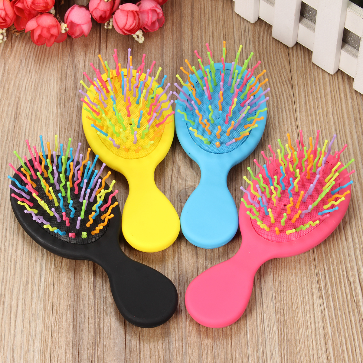 

Rainbow Comb Rubble Soft Brush Hair Styling Hairdressing Barber Salon Tool Hairbrush