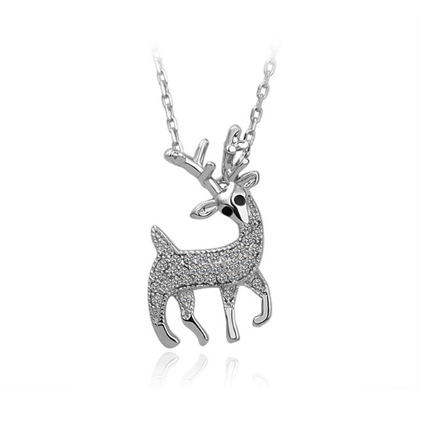 

925 Sterling Silver Crystal Lovely Deer Clavicle Necklace Jewelry Gift