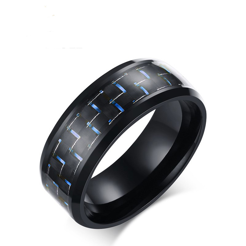 Stainless Steel Carbon Fiber Polished Men Ring
