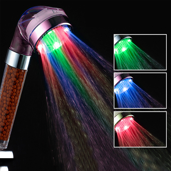 

Bathroom 3 Colors LED Light Automatic Temperature Sensor Negative Filiter Ball Shower Head