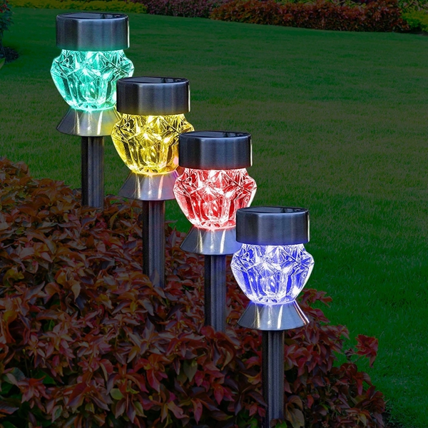 

4pcs Stainless Steel Color Changing Solar LED Landscape Light for Outdoor Garden Pathway Yard