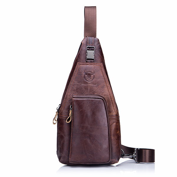 Bullcaptain® Men Leather Chest Bag Vintage Travel Fashion Crossbody Shoulder Bag