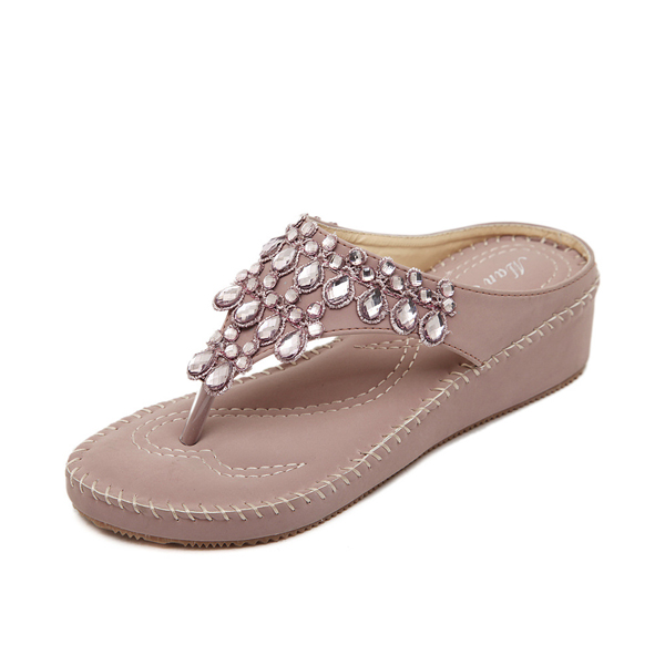 

Women Summer Bohemian Diamond Flip Flop Casual Beach Outdoor Fashion Comfortable Wedge Sandals