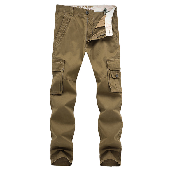 

Mens Casual Big Size Cotton Multi-pocket Trouers Solid Color Straight Legs Cargo Pants