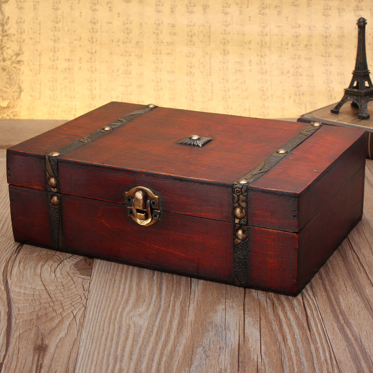 Large Vintage Wooden Storage Gift Box Wedding Party Jewelry Gift Big Box