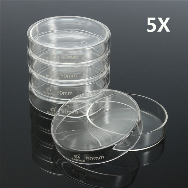

5Pcs 90mm Clear Glass Petri Dish Culture Plate With Lid Lab Glassware