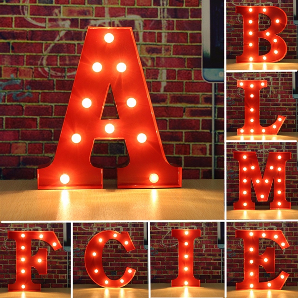 

Metal Marquee Red Shell LED Light Letter A to M Sign Carnival Shabby