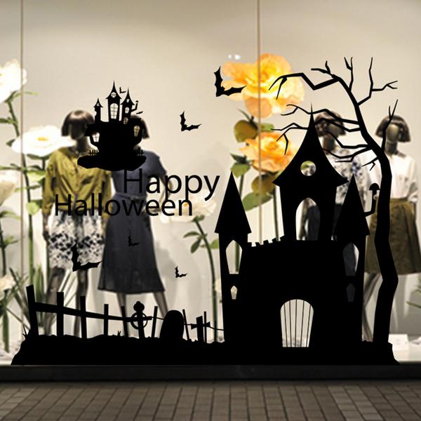 

Creative Halloween Haunted House Glass Wall Stickers Background Decoration Sticker Wall Art