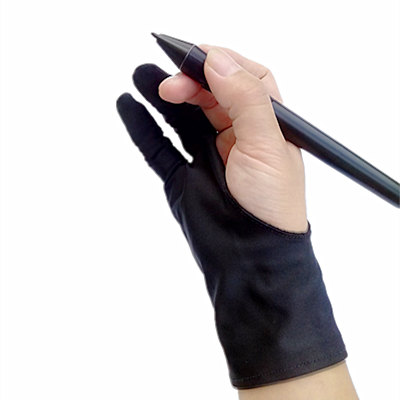 Gant de securite Gant dartiste pour toute tablette graphique noir 2 doigts anti encrassement a droite et a gauche