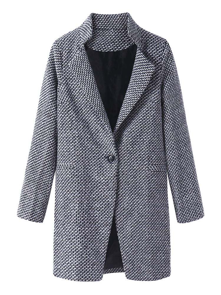 Houndstooth Tweed Wool Long Sleeve Women Coat Jackets - US$30.59 sold out
