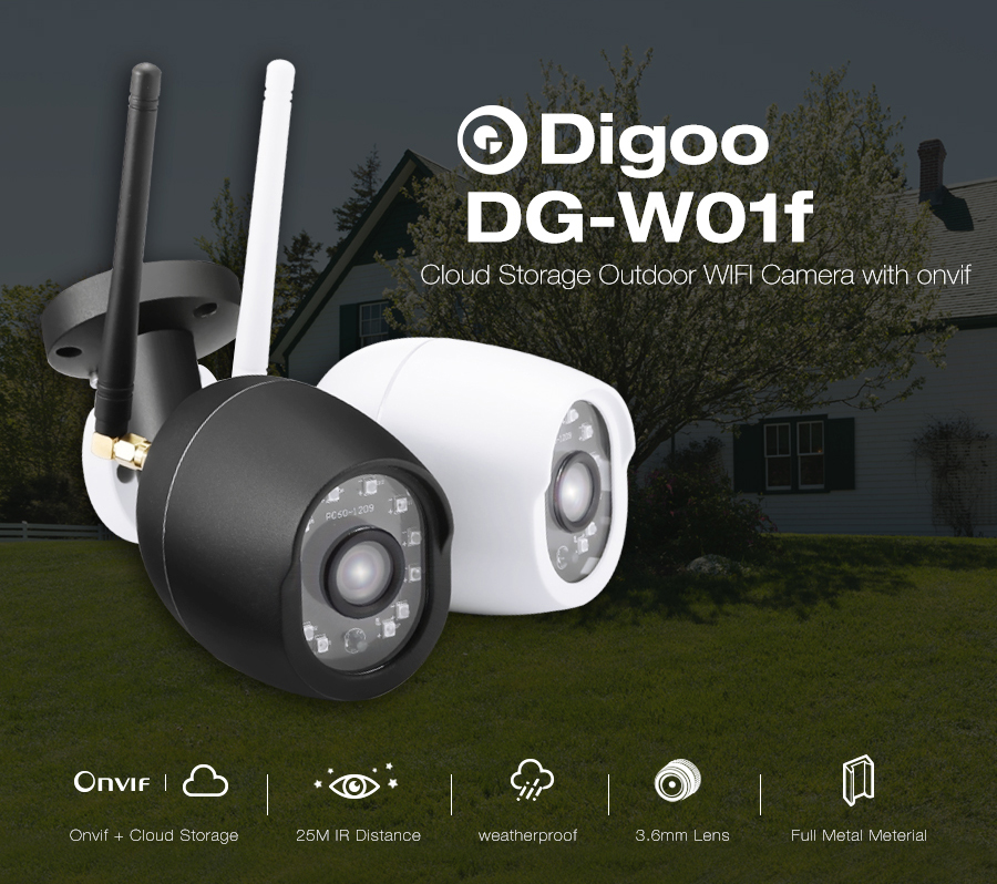Digoo DG-W01f Cloud Storage 3.6mm Lens 720P Waterproof Outdoor WIFI Security IP Camera 25m IR Distance Motion Detection Alarm Support Amazon Web Service Onvif Monitor