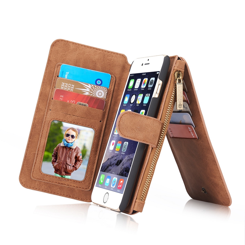 Detachable Zipper Wallet Case For iPhone 6 Plus 6s Plus 5.5