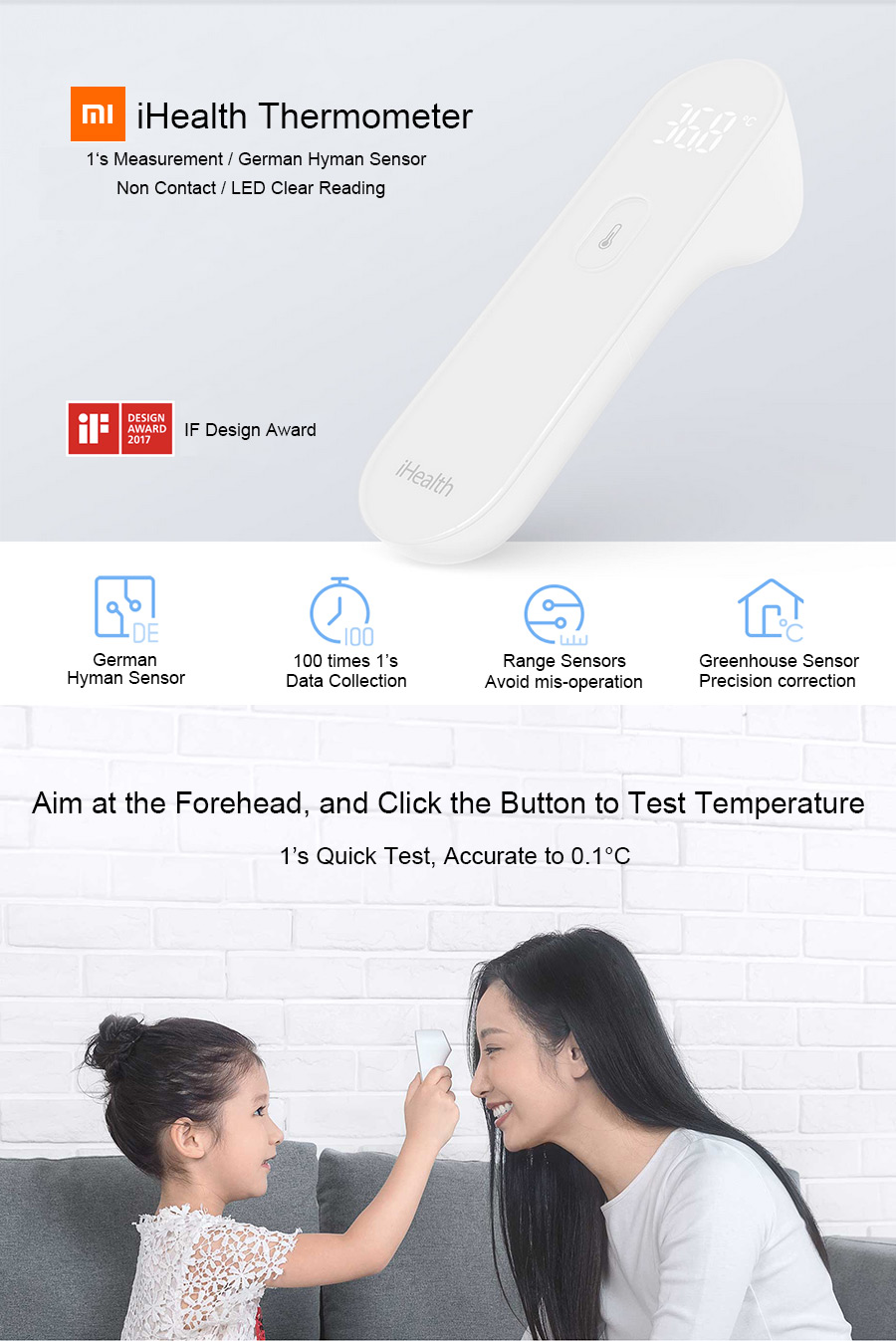 Termometr bezdotykowy Xiaomi Mi Home iHealth m.in dla dziecka za 101zł - Banggood