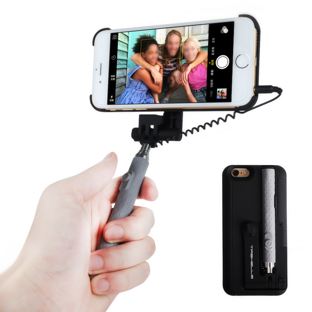 

2 In 1 Extendable Monopod Wired Remote Selfie Stick Case For iPhone 6 6S