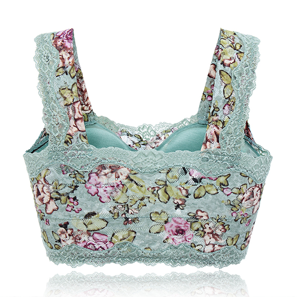 Women Comfy Floral Printing Lace Bra Wireless Wrapped Chest Vest Bras ...
