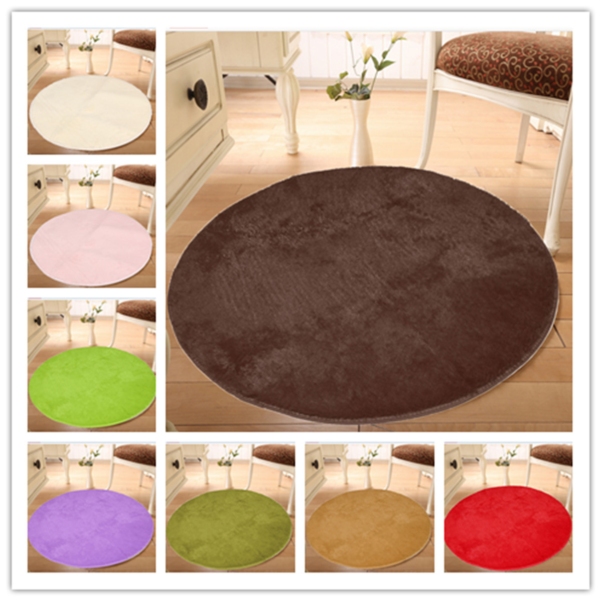 

100x100 Pure Colour Soft Round Shaggy Mat Doorsill Floor Plush Carpet Anti Slip Bath Rug