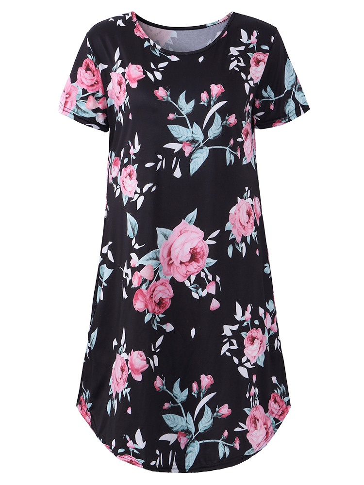 casual scoop neck short sleeve printed furcal dress for women