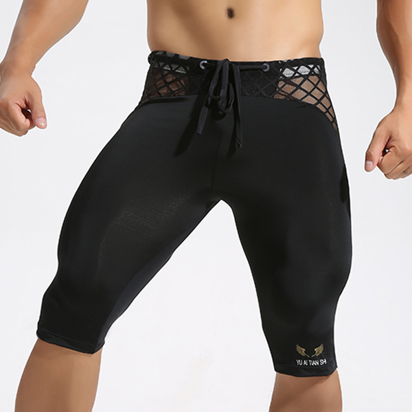 

Sexy Transparent Mesh Grid Sports Fitness Shorts Men's Tights Fast Dry Fit Gym Beach Trunks