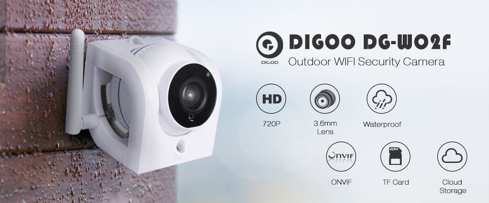 Digoo DG-W02f Cloud Storage 3.6mm Lens 720P Waterproof Outdoor WIFI Security IP Camera Motion Detection Alarm Support Amazon Web Service Onvif Monitor