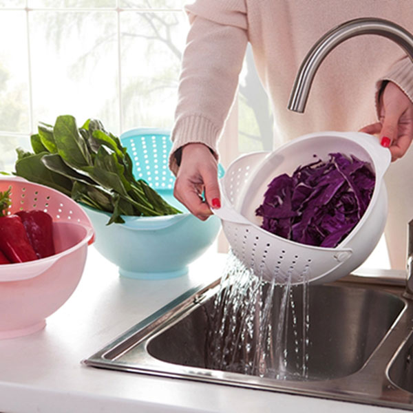 

2-in-1 Vegetables Basin Wash Rice Sieve Fruit Bowl Fruit Basket Kitchen Gadget