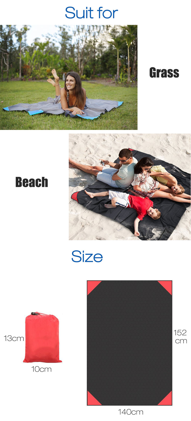 Vvcaare BC-M010 Travel Pocket Blanket Lightweight Portable Beach 