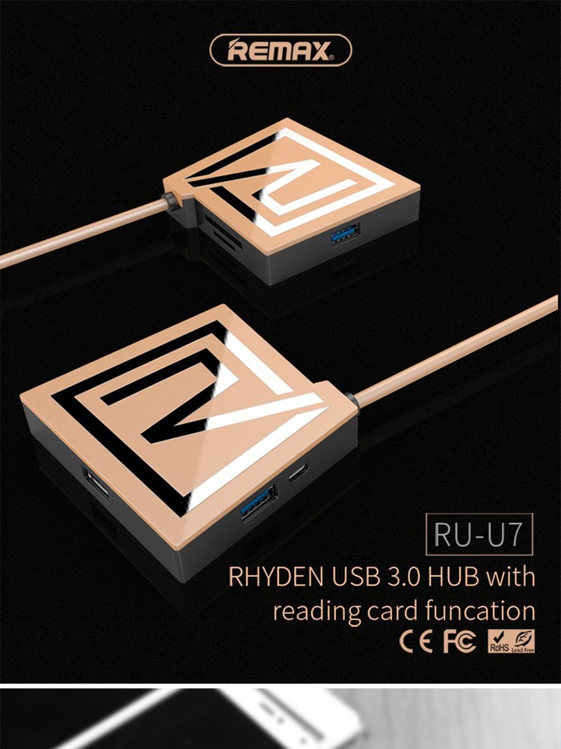 Original Remax RU-U7 High Speed USB3.0 3 Ports SD/TF Card Reader and Micro USB Port Hub