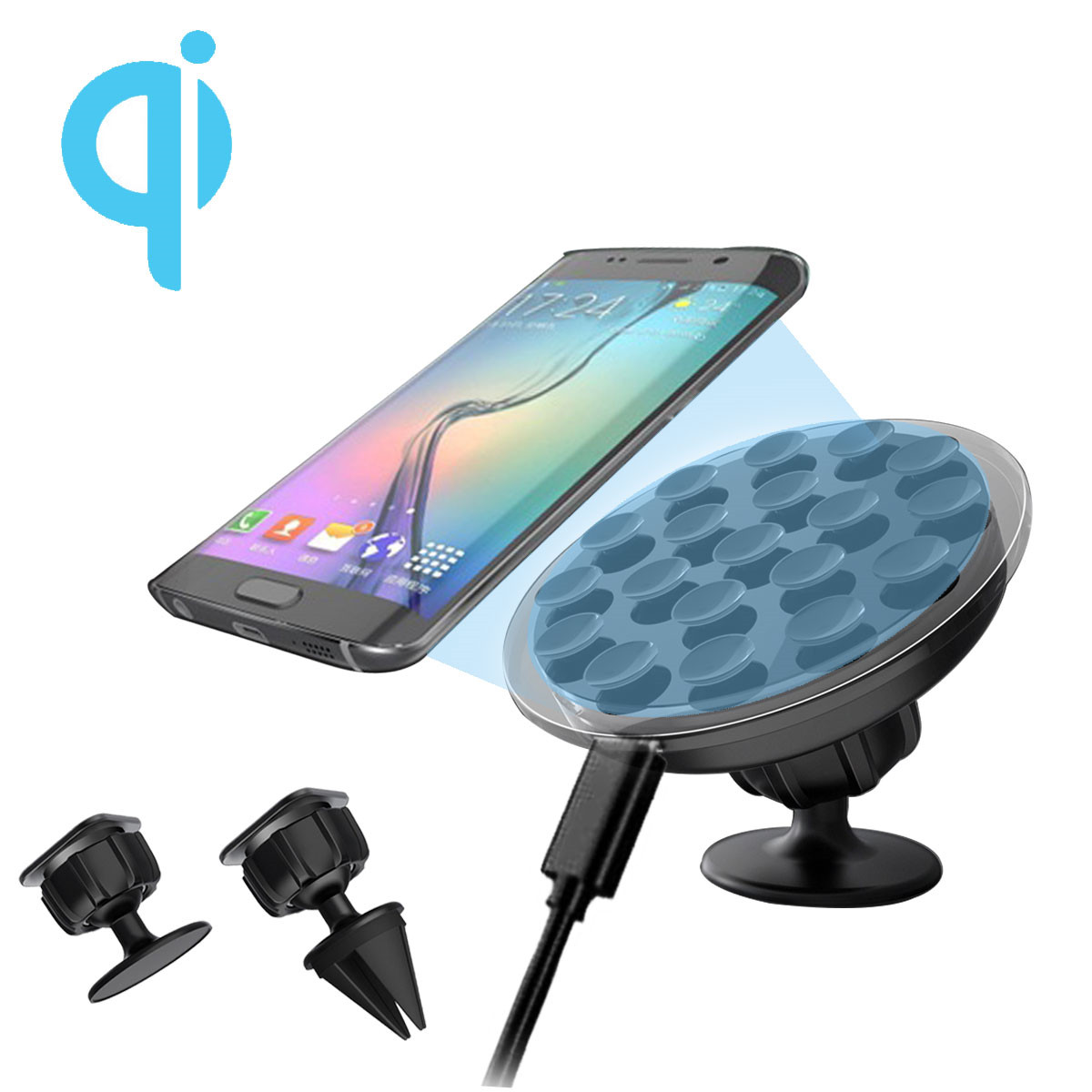 

Qi Wireless LED Suction Cup Car Air Vent Mount Dock Charger Holder for Samsung S8